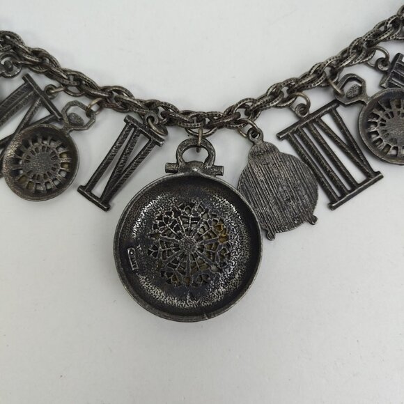 ART Arthur Pepper 13 Timepiece Clock Charm Bracelet Silver Tone Chunky 7.5" VTG - Picture 10 of 15